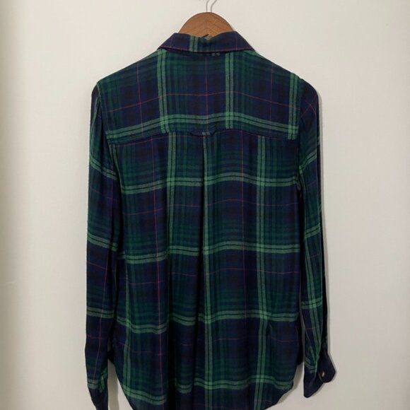 American Eagle Button-down Flannel Plaid - Blue/Green S - Picture 2 of 10